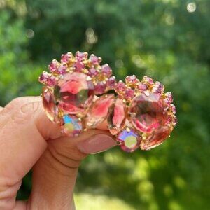 Aurora Borealis AB Pink Rhinestone Gold Statement EARRINGS